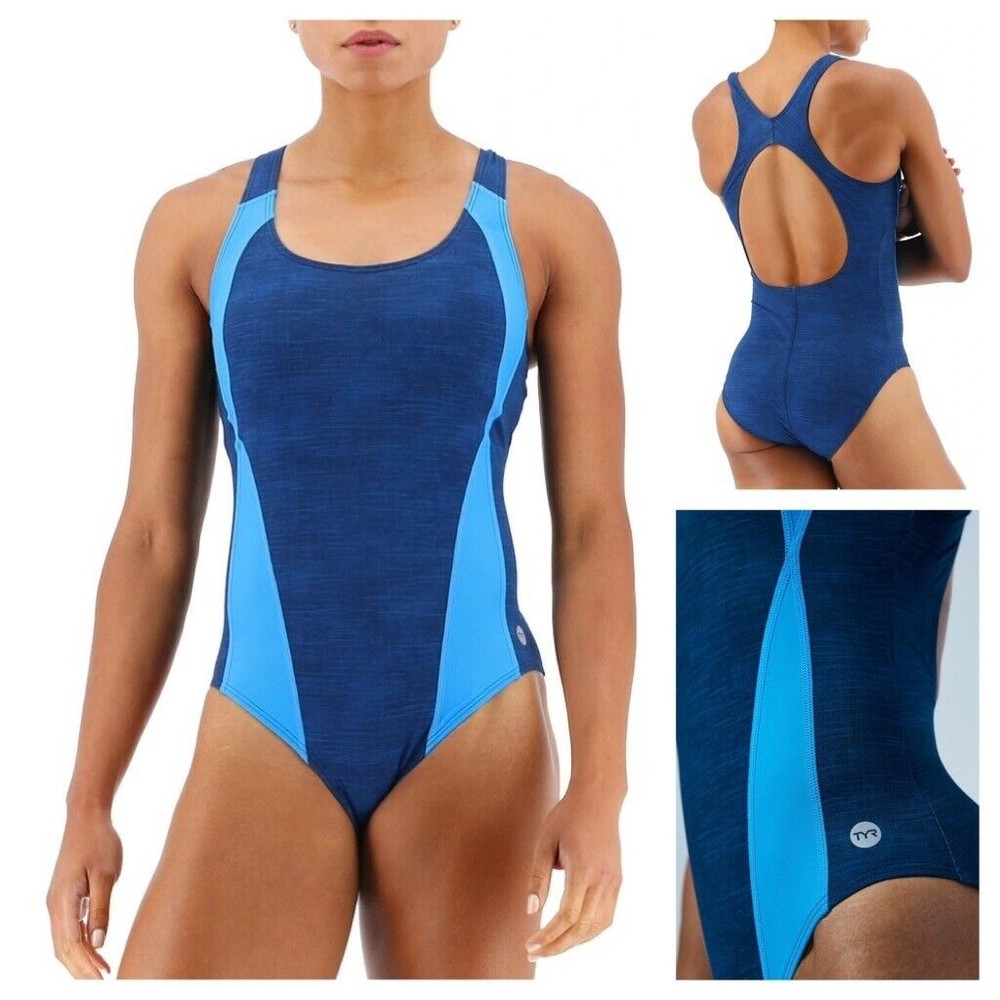 NWT TYR Women's Sandblasted Max Splice Controlfit Swimsuit Navy Blue One Piece 8